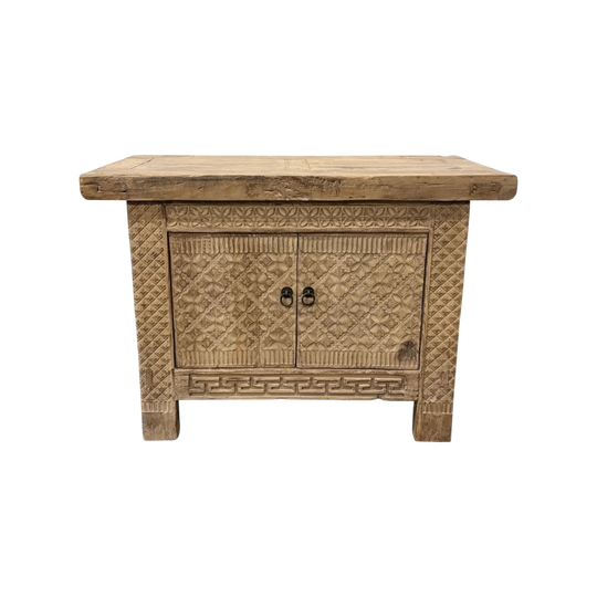 Antique Xinjiang Carved Elm Cabinet