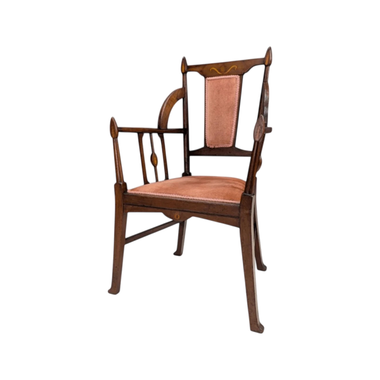 Arts and Crafts Timber Armchair with Art Nouveau Inlay