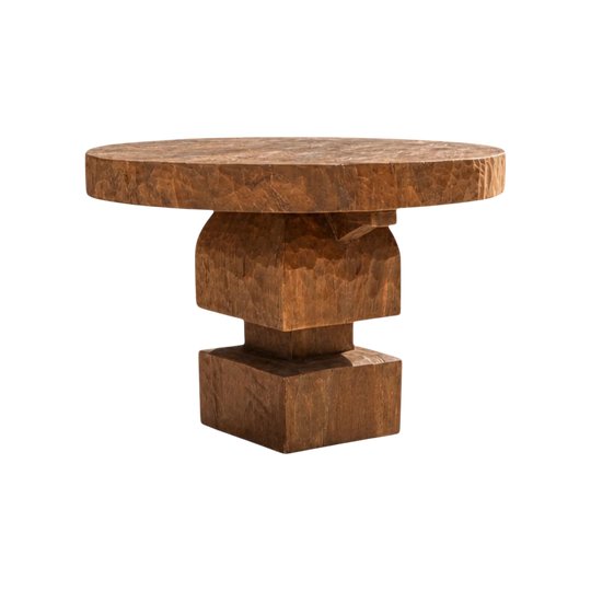 Organic Teak Round Table With Thick Pedestal