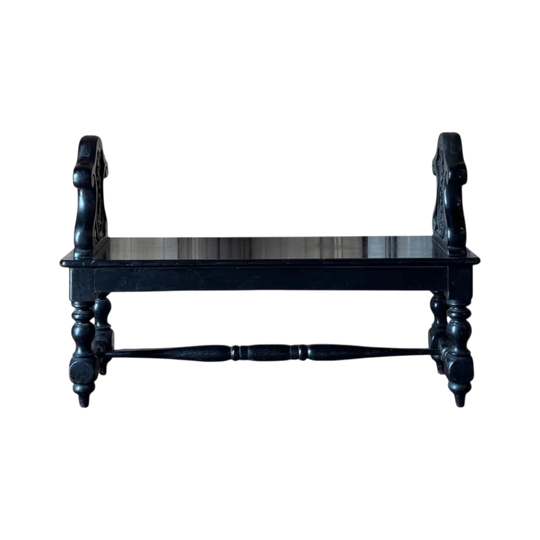 Antique Ebonised Tuder Style Bench Seat