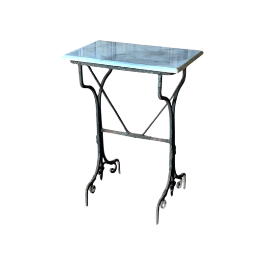 Vintage European Bistro Table with White Marble Top