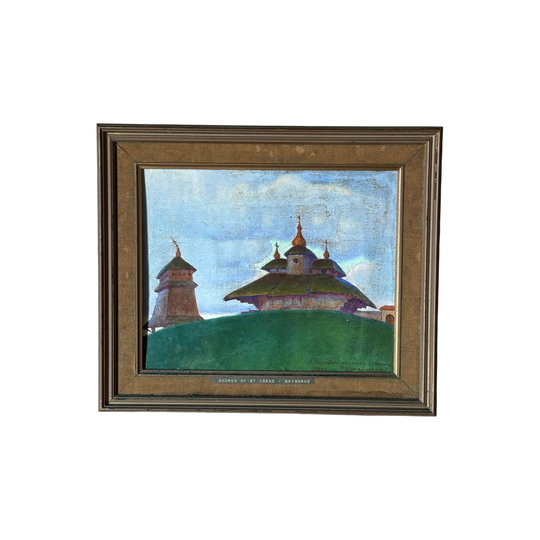 Vintage Framed Oil Painting of Russian Church