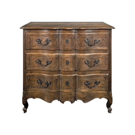 Neo-rustic Louis XV style crossbow chest of drawers in oak