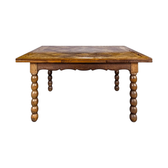 Oak Dining table with spool legs with two extensions