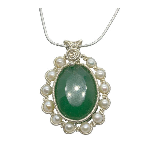 107ct Natural emerald pendant, two side wearing, Sterling silver pendant Seed pearls, antique, handmade,  Sterling silver,  Pendant, Gift