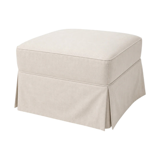 Ottoman Footstool Linen Slipcovered Hamptons Style Upholstered Storage Bench