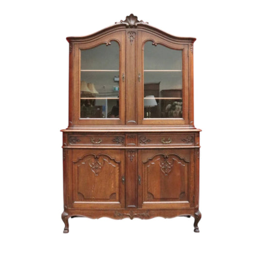 Antique French Oak Two Height China Cabinet or Bookcase with Glass Doors. B12703