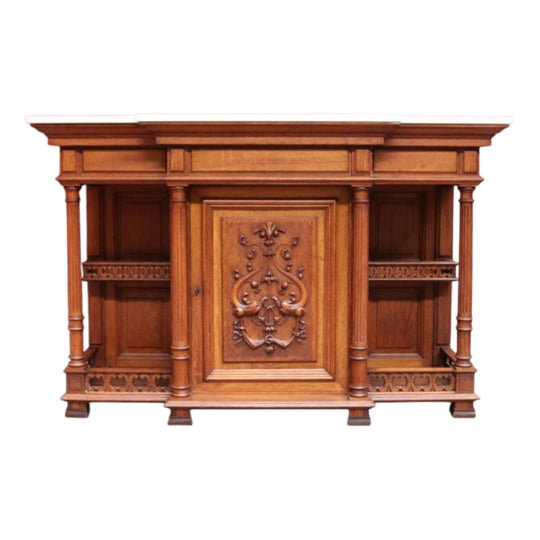 Antique French Marble Top Breakfront Hall Cabinet Single Door with Key. B12919