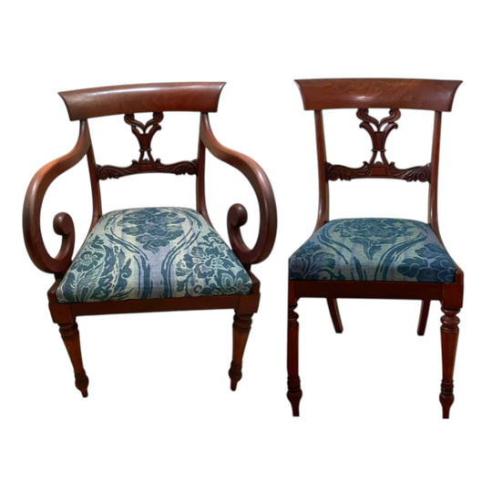 Antique Regency mahogany dining chairs 6 plus carver