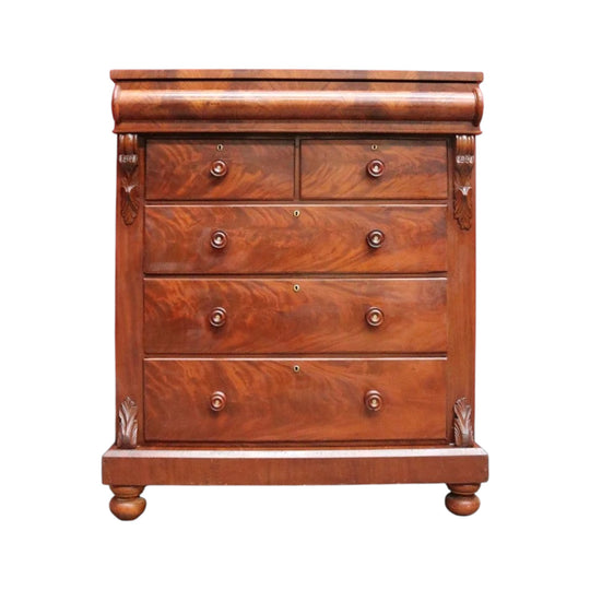 Antique Victorian Flame Mahogany Six Drawer Chest with Secret Drawer. B13108