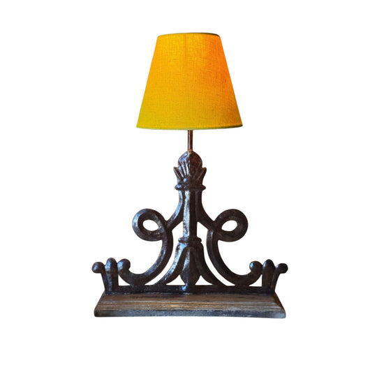 Vintage Cast Metal Scrollwork Table Lamp with Painted Linen Shade