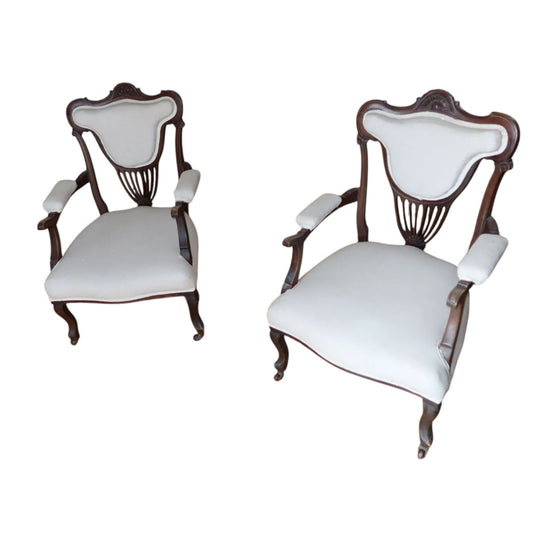 Pair of Edwardian Carved Mahogany Open Armchairs, c.1900–1910