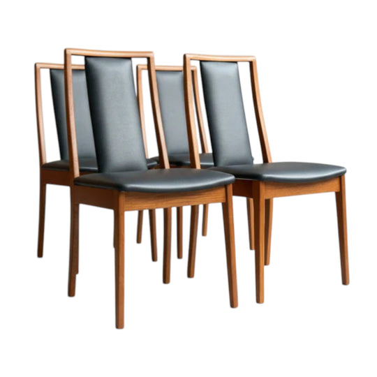 Fully Restored Noblett T-Back 'Boston' Dining Chairs Set of 4 - Black Vinyl
