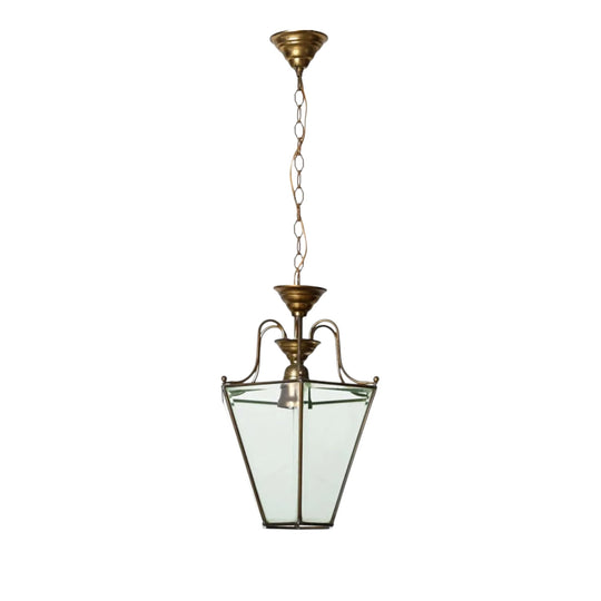 Brass and Beveled Glass Hexagonal Italian Chandelier