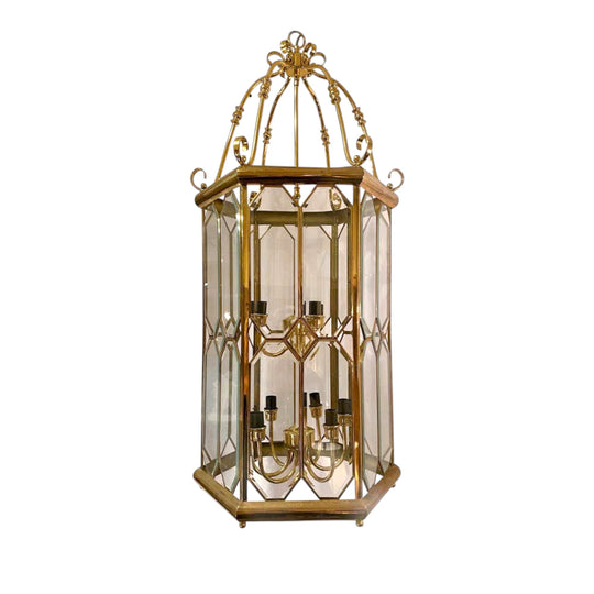 Estate Belgian Architectural Glass and Brass Lantern