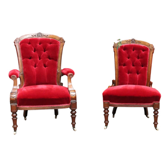 Antique English Grandfather and Grandmother Armchairs in Mahogany. B13031