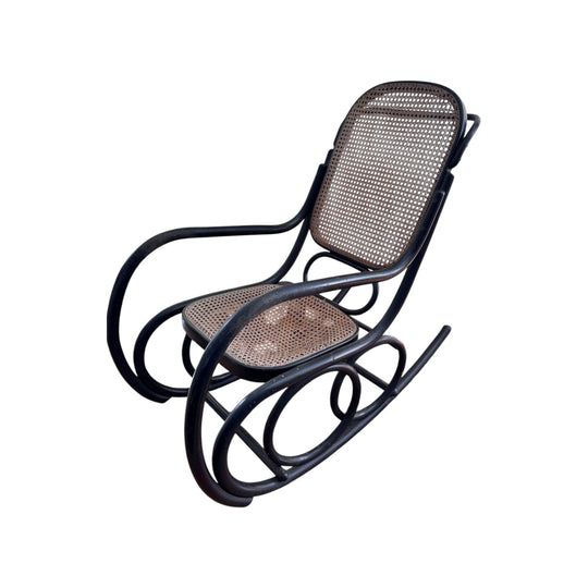 Rocking Chair Bentwood Vintage Cane Seat Black Timber Mid Century Style Retro Armchair