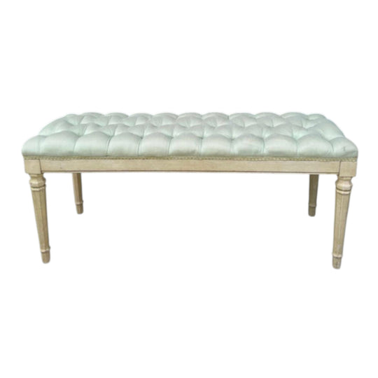 Footstool Vintage French Provincial Upholstered Bench Tufted Mint Green Bed