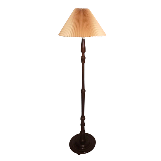 Vintage Dark Brown Wooden Floor Lamp with Pleated Lampshade