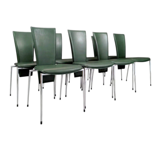 Arpa Leather and Chrome Dining Chairs Italy Late 20th Century