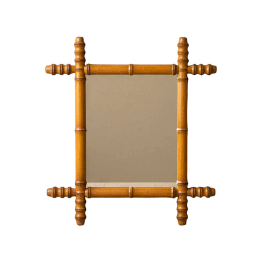 Late 19th-Century French Faux-Bamboo Mirror — Oak or Beechwood Frame