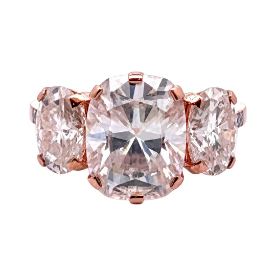 14CT Rose Gold Moissanite & Diamond Trilogy Ring