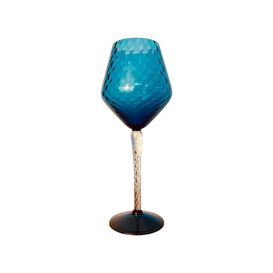 Large Empoli Blue Glass Vase | Italian Art Glass Goblet Twisted Stem 36cm