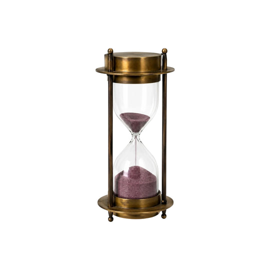 Vintage Brass & Glass Hourglass with Pink Sand