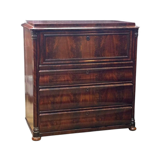19th century Biedermeier Flame Mahogany 4 drawer Secretaire chest c.1860