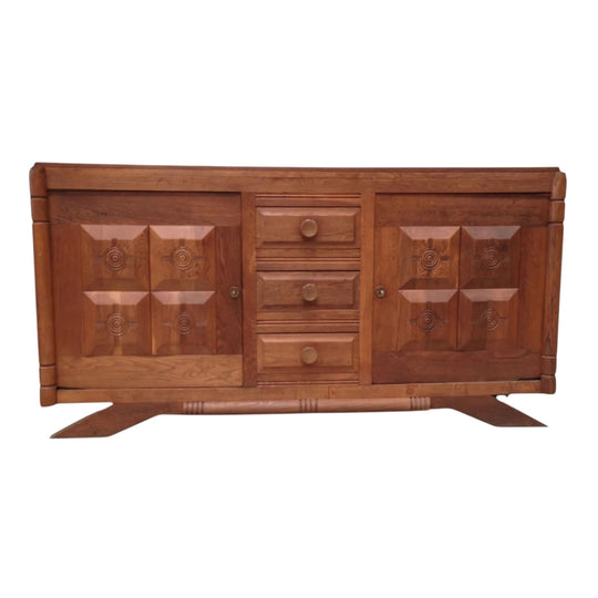French oak two door buffet C 1945 attributed to Charles Dudouyt