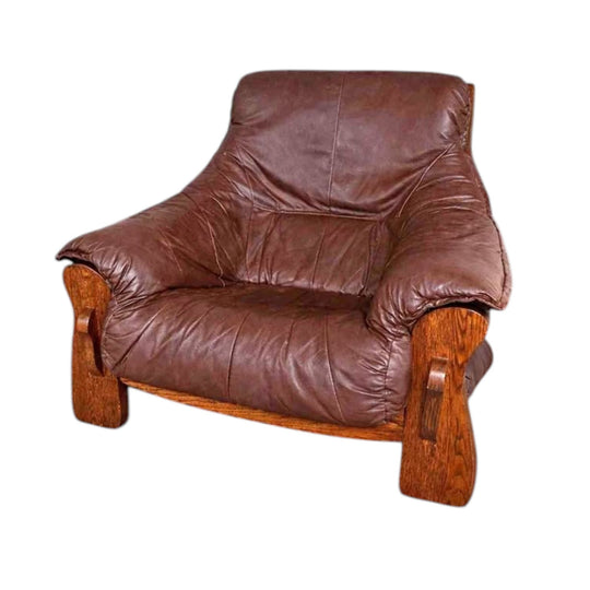 Vintage Brutalist Danish-style Leather Lounge Chair