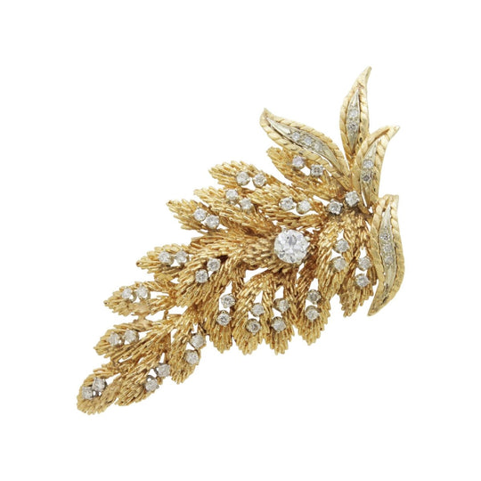 14kt Gold and Diamond Fern Brooch Pin