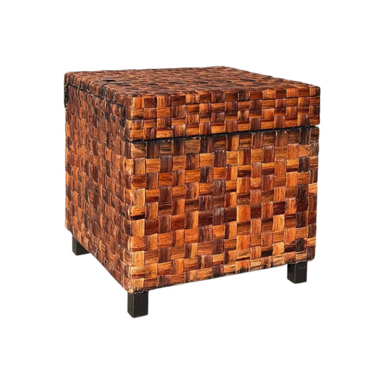 Woven wicker side table with storage