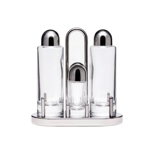 CRUET SET ON STAND - Alessi, Italy, Designed by Ettore Sottsass (1917–2007), Circa 1980s–1990s