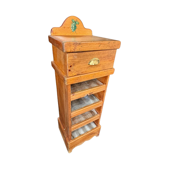 Vintage pine rustic country wine rack/storage hand-painted grapes motif 1990s