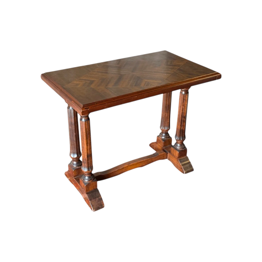 Vintage Walnut Parquetry Trestle Table