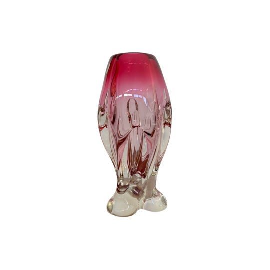 Monumental Josef Hospodka Art Glass Vase Ruby Pink Chribska Czechoslovakia 1960s 28cm