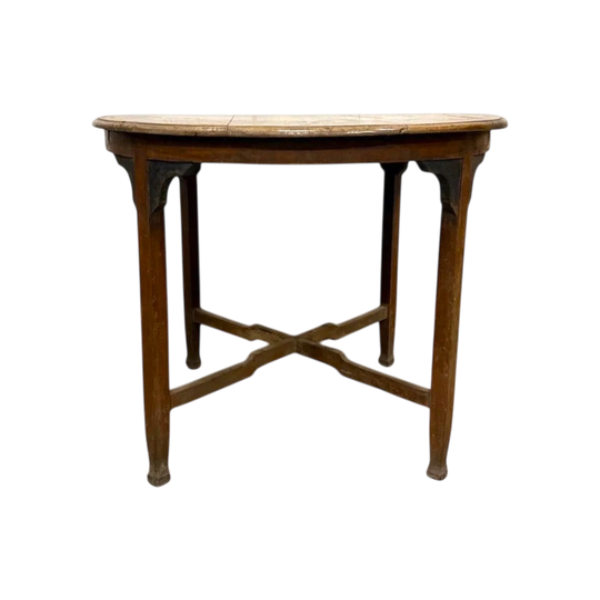 Vintage Teak Round Table With Cross Bar