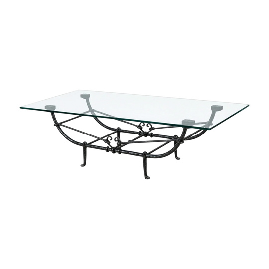 A Patinated Hand-Forged Iron and Glass Low Table, after Diego Giacometti, Produced by Paul Ferrante,