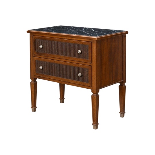 Louis XVI Style Stained Oak and Nero Marquina Side/BedSide Table