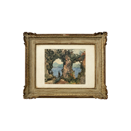 Charming vintage French landscape painting in an ornate gilt frame