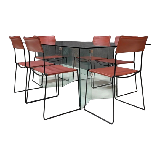 Giandomenico Belotti for Alias Six Chair Dining Setting with Glass Trestle Table