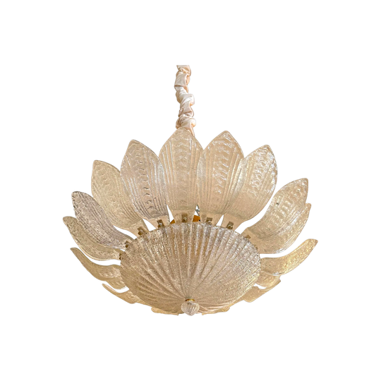 Murano Textured Glass Leaf Plafonnier, in the Manner of Barovier & Toso (2 available)