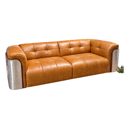 Aviator Cognac Top-grain Aged 3-seater Leather Sofa