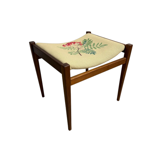 Mid Century Parker ‘Nordic’ Botanical Needlepoint Footstool