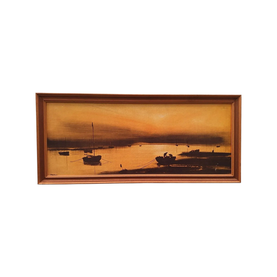 Signed Vintage Harbour Scene Print in Timber Frame