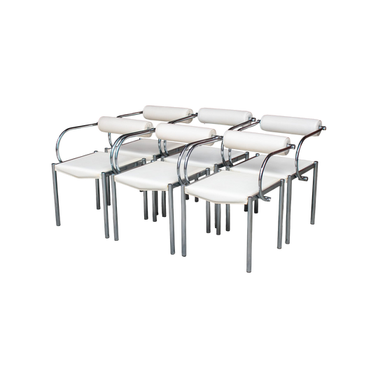 Mid‑Century Chrome Dining Armchairs (Set of 6)