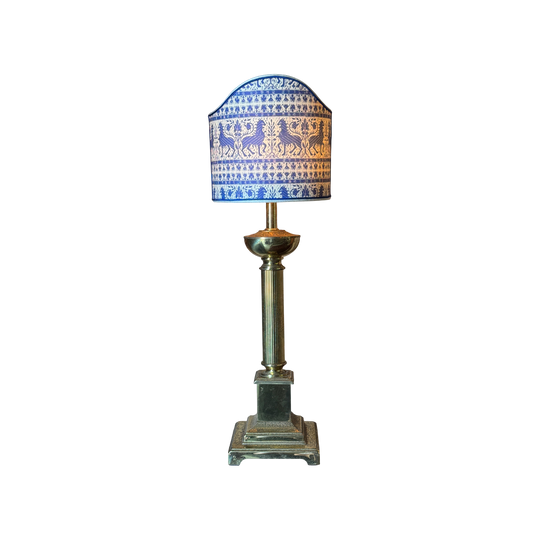 Vintage Brassed Table Lamp with Schumacher & Co Fabric Shield Shade