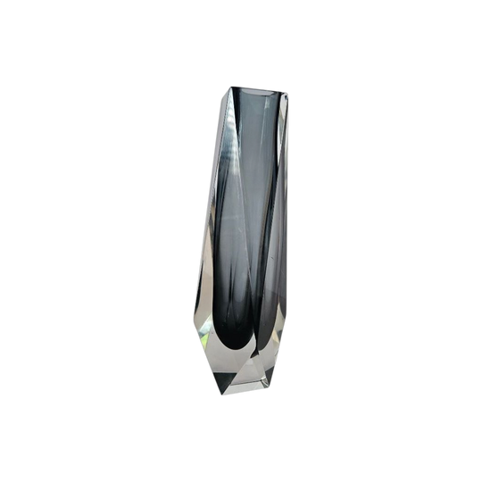 Flavio Poli Murano Grey Sommerso Faceted Diamond Vase 1970s