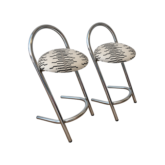 Vintage Chrome Bar Stools – Premium Custom Upholstery | Set of 4